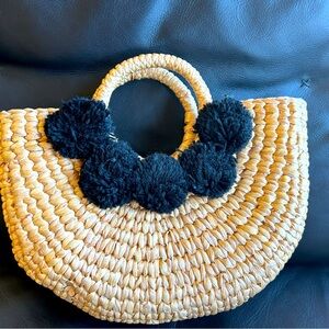 Seagrass and pom pom purse with strap